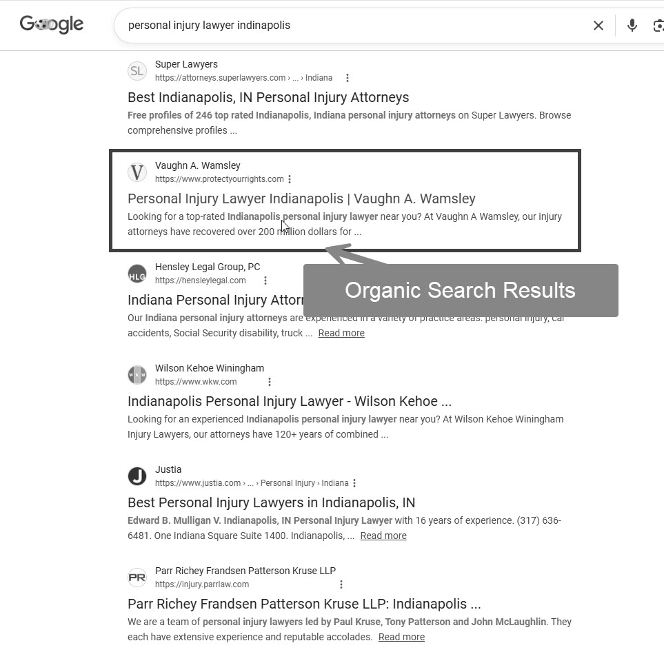 organic search result