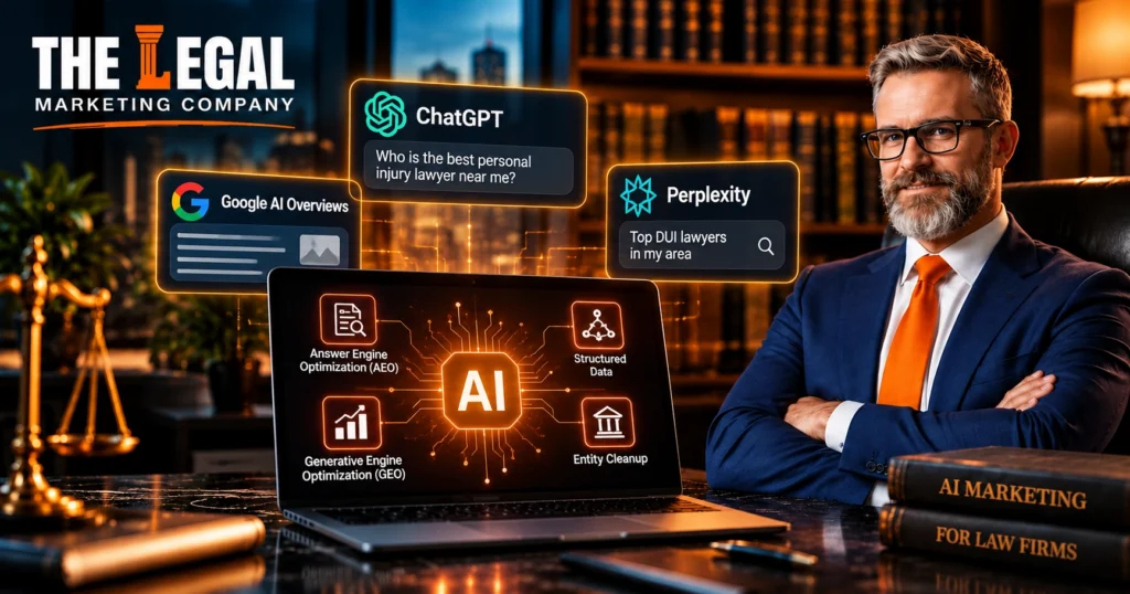 AI marketing for law firms using ChatGPT, Google AI Overviews, and Perplexity to improve law firm SEO and online visibility.